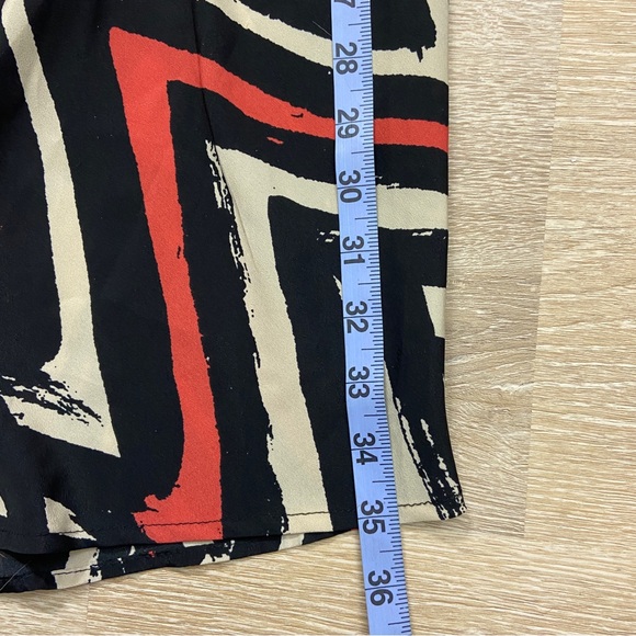 Mark. Faux Wrap Tie Waist Black and Tan  Midi Dres. Abstract Pattern, Modest. - Picture 7 of 8